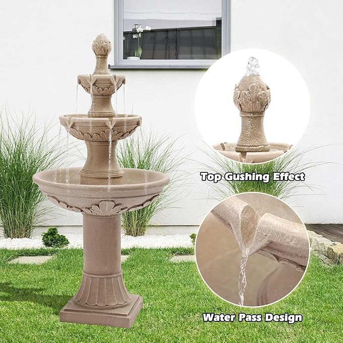 Italian Outdoor Fountains and Waterfalls, 48.4" H Bubbler Floor Waterfall Fountain with Pineapple Top and Pump, 3 Tiered Garden Water Fountain for Patio Backyard Deck and Home Decor
