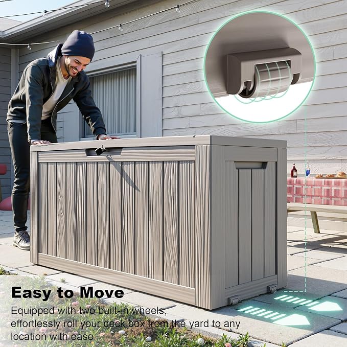 EasyUp 90 Gallon Outdoor Deck Box Waterproof, UV Resistant Resin Outdoor Storage Box for Delivery, Porch, Patio and Garden, Gray - Image 3