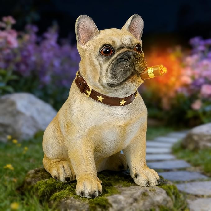 French Bulldog Solar Garden Statue - Outdoor Yard, Lawn, Patio Dog Decor - Unique Birthday Housewarming Gift for Dad, Mom, Men, Women