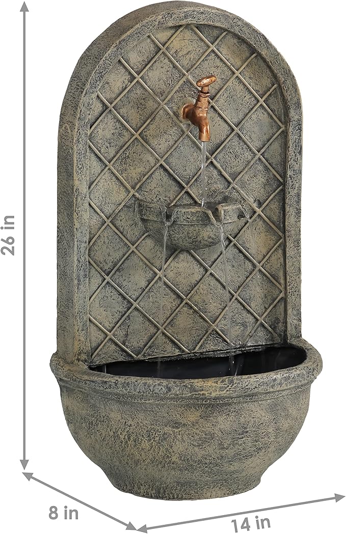 Sunnydaze 26" Outdoor Wall Water Fountain with Pump and Panel - French Limestone - Messina - Solar-Powered