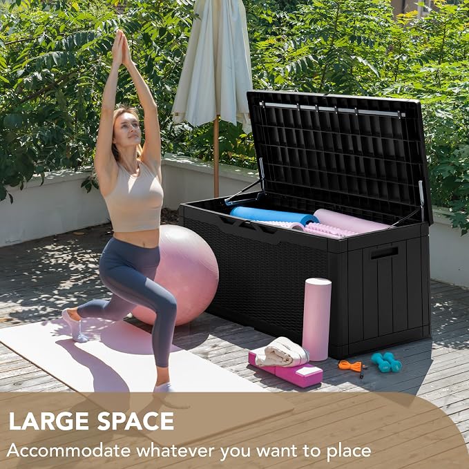 Devoko 100 Gallon Deck Box, Waterproof Outdoor Storage Box with Cushion (Black) - Image 6