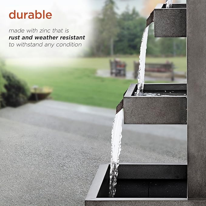 Alpine Corporation 43" Tall Multi-Tier Waterfall Fountain - Industrial Style Water Feature for Garden, Patio, Yard, Backyard, Relaxing Water Flow, and Serene Landscaping, Gray