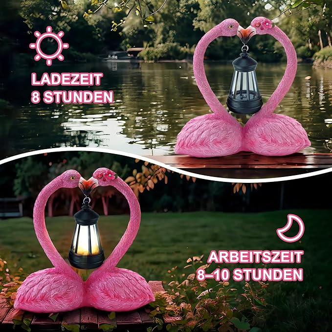 9.8" Solar Flamingo Garden Statue,Heart Flamingo Yard Decor,Unique Double Head Flamingo Gifts for Women,Mom,Lover