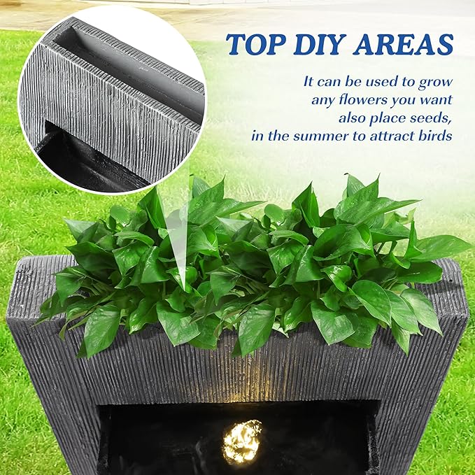 49.6" H Waterfall Fountains Outdoor Garden - Water Fountains and Waterfalls Outside, Large Indoor Floor Standing Resin Fountain Features W/Pump LED Light Cobbles for Patio, Home Art Decor
