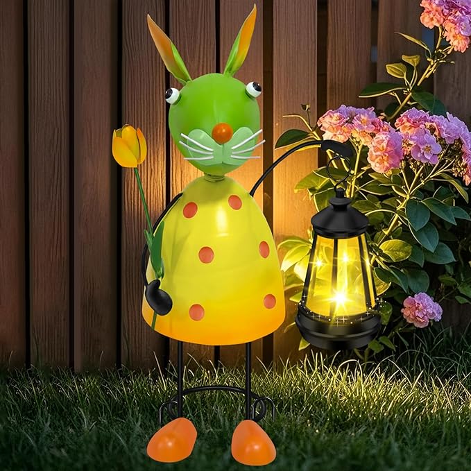 Solar Garden Rabbit Statues with Solar Lights Easter Decor Outdoor Rabbit Figurine Bunny Decor for Home Patio Lawn Yard,Birthday House Warming Gifts for Women, Mom, Grandma