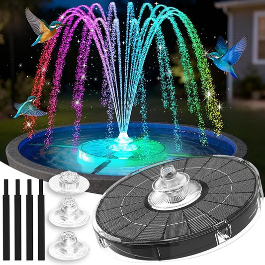4000mAh Solar Fountain,2026 Solar Bird Bath Fountain Pump,3 Spray Solar Powered Water Fountain with Lights,Floating Birdbath Fountain,DIY Water Bird Bath Fountain for Outdoor,Garden,Pond-Dark