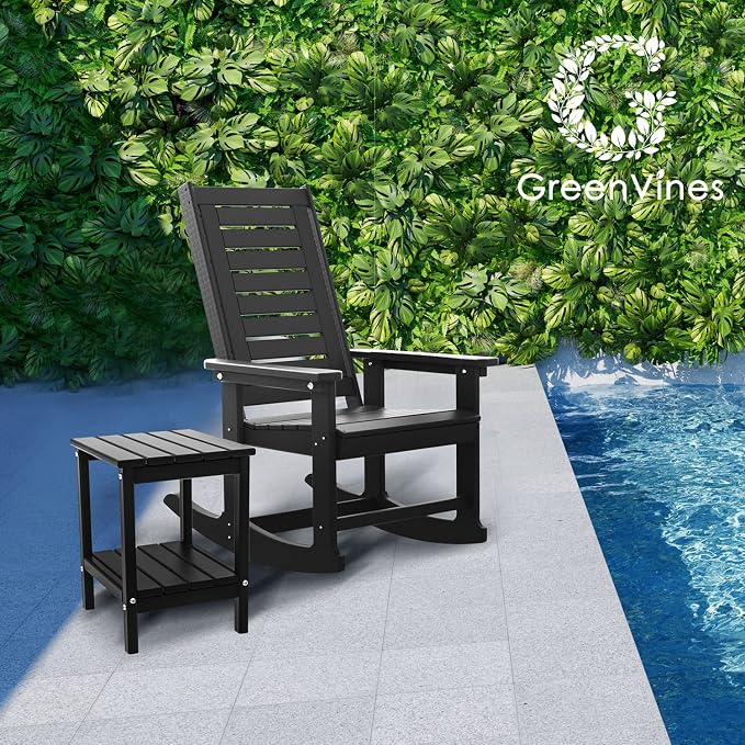 GREENVINES Outdoor Rocking Chairs | Set of 4 | Porch Rocker | HDPE Plastic | Black | Oversized Rockers | High Back | Big & Tall | Ladder Back | for Patio Outside Backyard Balcony Garden - Image 6