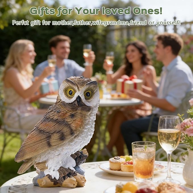 Garden Owl Outdoor Statue,Solar Owls Figurine Sculpture with LED Lights for Porch Patio Lawn Yard Deck Spring Decor - Ideal Easter Day Housewarming for Women Men Owl Lover