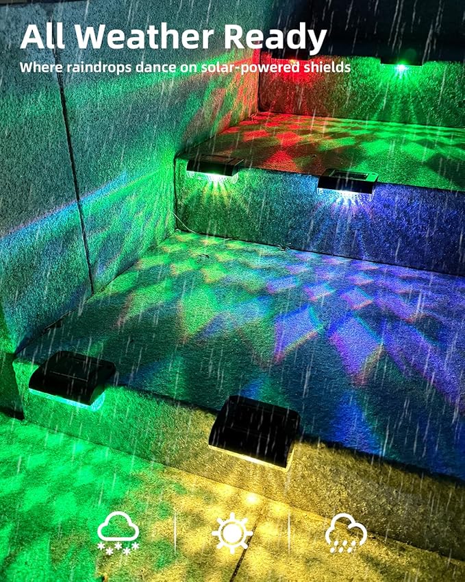 12 Pack Solar Deck Lights Outdoor RGB Led Solar Fence Lights Step Waterproof for Stairs, Step, Fence, Yard, Patio, Balcony and Pool (Color Changing)