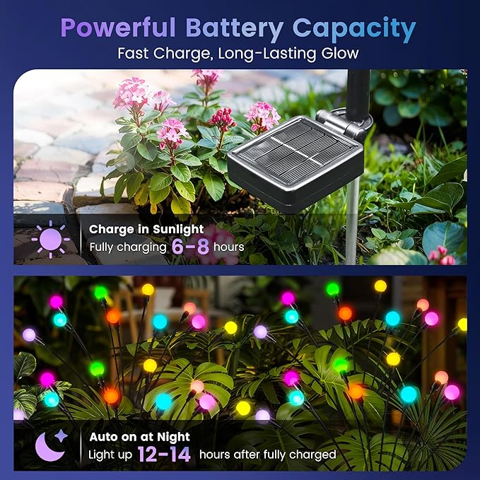 Solar Christmas Decorations, 80 LED Firefly Solar Christmas Lights Outdoor Waterproof, Garden Lights for Yard Porch Patio Decor (8 Pack Multi-Colored)