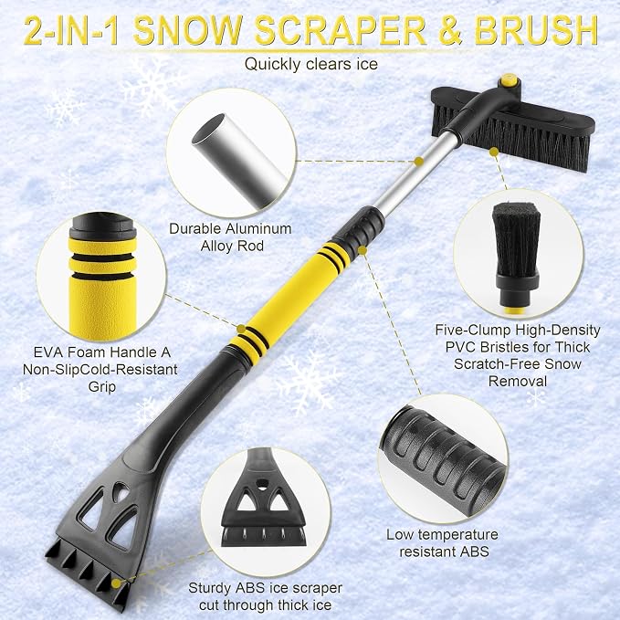 LivTee 32" Extendable Ice Scraper & Snow Brush for Car Windshield, 360?? Rotating Snow Removal Tool for Cars, Trucks & SUVs, Automotive Winter Essentials & Car Accessories for Men, Yellow - Image 4