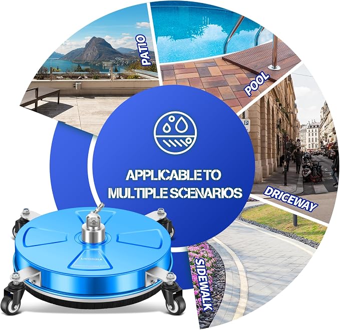 LidoDola 16'' Pressure Washer Surface Cleaner with 4 Wheels - Stainless Steel Surface Cleaner for Pressure Washer Attachment for Concrete, Driveway, Patio, Sidewalk, Deck and Driveways (16 INCH Blue) - Image 7
