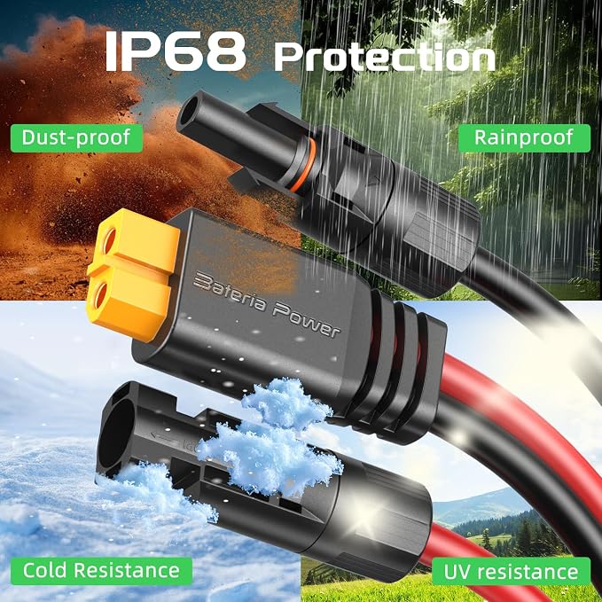 Bateria Power Solar to XT60 Charge Extension Cable 10AWG 50Ft, Solar Connector to XT60 Adapter Cable for Solar Panel to LiFePO4 Battery RV Portable Power Station Solar Generator,10AWG 50Ft - Image 5