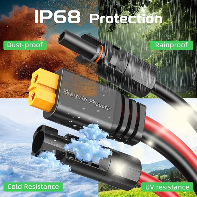 Bateria Power Solar to XT60 Charge Extension Cable 10AWG 10Ft, Solar Connector to XT60 Adapter Cable for Solar Panel to LiFePO4 Battery RV Portable Power Station Solar Generator,10AWG 10Ft - Image 5