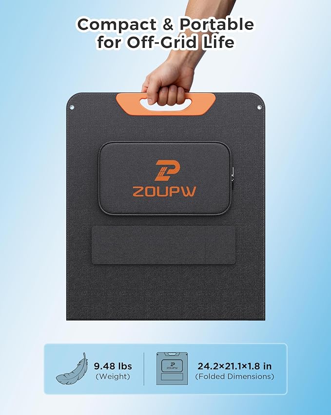 ZOUPW 100W Portable Solar Panel with 5-in-1 Cable,23.5% Efficiency Mono Foldable Solar Charger for Jackery 300/Ecoflow River/Anker/Bluetti,IP67 Waterproof for Camping RV Off-Grid Emergency Power - Image 3