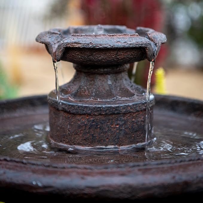 XBrand 28" 1-Tier Outdoor Bird Bath Water Fountain, Resin Fountain with Auto Shut-Off Pump, Brown