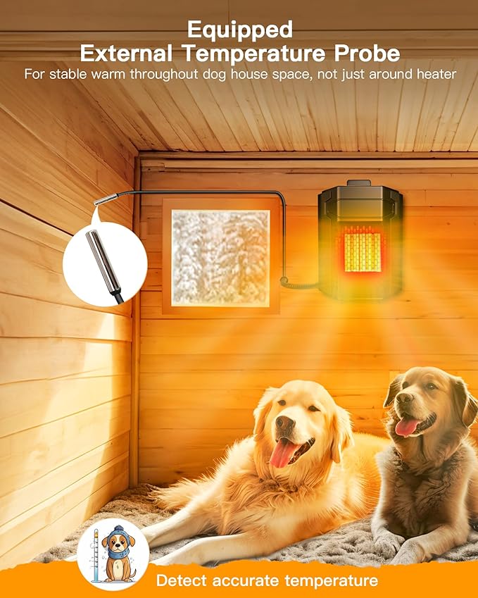 Outdoor Pet House Heater 500W - Kiroto WiFi APP Controlled Dog House Heater with Thermostat & Timer,Suitable for Winter Outdoor Heating of Outside Doghouses, Cat Beds and Chicken Coops