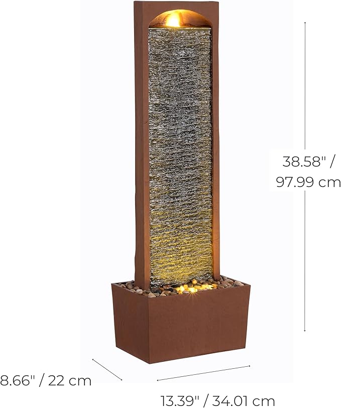 Teamson Home Outdoor 38.5” Textured Waterfall Fountain Yard Décor Red Rock