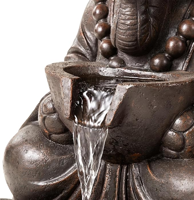 Glitzhome Outdoor Fountains, Water Fountains Outdoor with Lights&Pump, 21.75" H 2-Tiered Zen-Style Bronze Polyresin Elephant Garden Fountain Floor Standing Waterfall for Patio, Porch, or Yard Decor