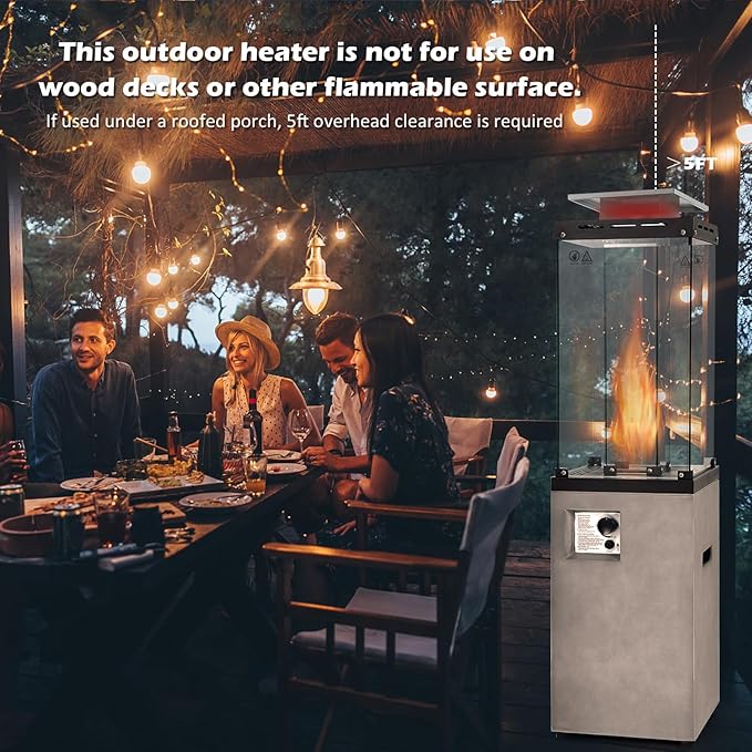 Tangkula 41,000 BTU Propane Patio Heater with Waterproof Cover, Outdoor Heater with Lockable Wheels, Adjustable Feet, Tempered Glass Tube, Suitable for Garden Porch Patio Deck