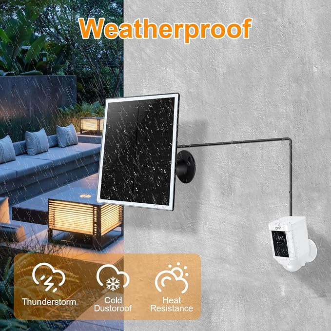Solar Panel Charger for Ring Camera, Compatible with Ri ng Stick Up Cam Battery, Ring Spotlight Plus/Pro Battery,Waterproof, 5V 6W Fast Charging (Black 1Pack) - Image 5