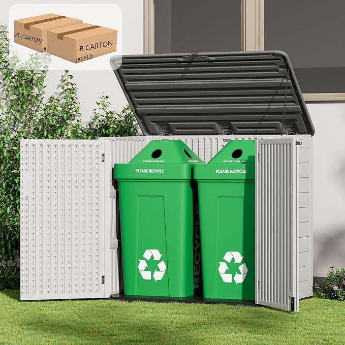 ZZM Large Outdoor Storage Shed, 48 Cu Ft Resin Versatile Storage Cabinet for Patio Accessories, Trash Cans & Garden Tools, Durable Horizontal Storage Box with Lockable Lid (White) - Image 4