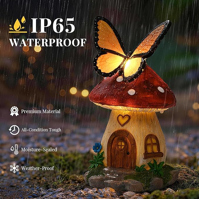 GIGALUMI Fairy Garden Houses Mushroom 9.3",Garden Statues,Fairy Houses for Outside,Fairy Garden Accessories, Butterfly House, Mushroom Decor for Yard, Patio and Birthday Gifts for Mom Women