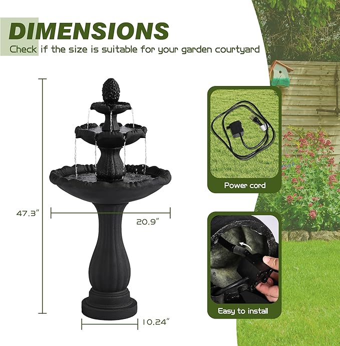 Italian Outdoor Water Fountains - 47.4'H Garden Fountains and Waterfalls Outside, Large Cascading Indoor Floor-Standing Resin Bubbler Fountain Features W/Pump for Patio and Yard Decor (Black)