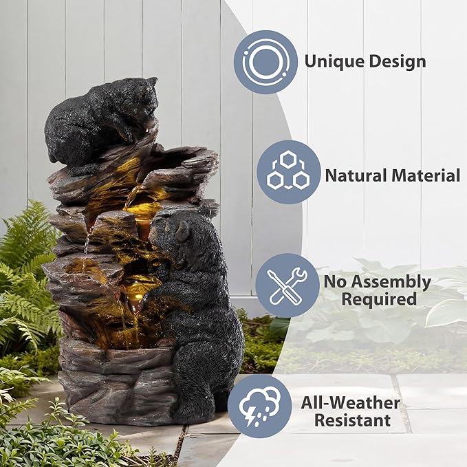 21.7" Tall Outdoor Water Fountain, 5 Tier Cascading Bowls and Stacked Water Fountain with LED Lights, for Yard Décor, Backyard, Patio and Deck (21.7'')