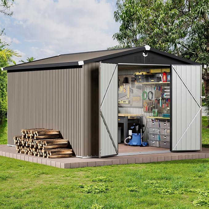 Metal Storage Shed 10x12 FT,Outdoor Storage Building,Large Backyard Sheds with Lockable Doors,Outside Storage Shed Waterproof by Sannwsg