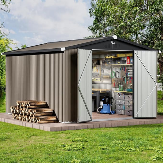 Metal Storage Shed 10x12 FT,Outdoor Storage Building,Large Backyard Sheds with Lockable Doors,Outside Storage Shed Waterproof by Sannwsg