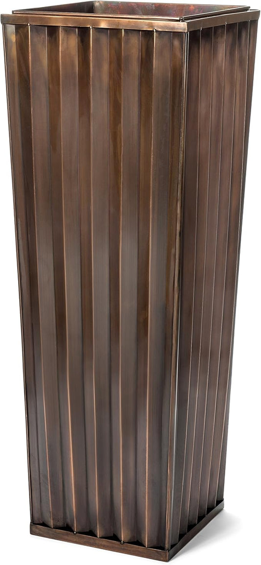 H Potter Tall Ribbed Copper Planter Indoor Outdoor – 36 Inch Antique Copper Stainless Steel Floor Planter with Insert & Drainage – Large Decorative Entryway Patio Porch Planter