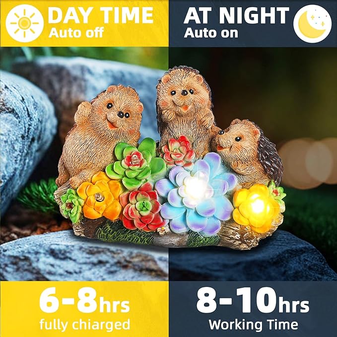 3 Hedgehog Solar Garden Statues with Succulent Animal Figurines Resin Hedgehog Decor Outdoor Statues, Ideal Decoration for Lawn Patio Yard, Gifts for Men Women