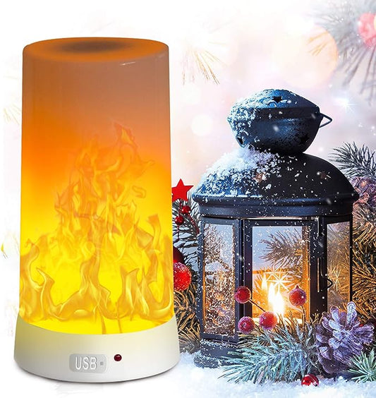 LED Flame Effect Light, Flame Lamp 4 Modes USB Rechargeable Fire Lights Indoor Campfire Outdoor Decorative Lantern Hanging Lamps Fireplace Romantic Light for Home Party Camping Bar