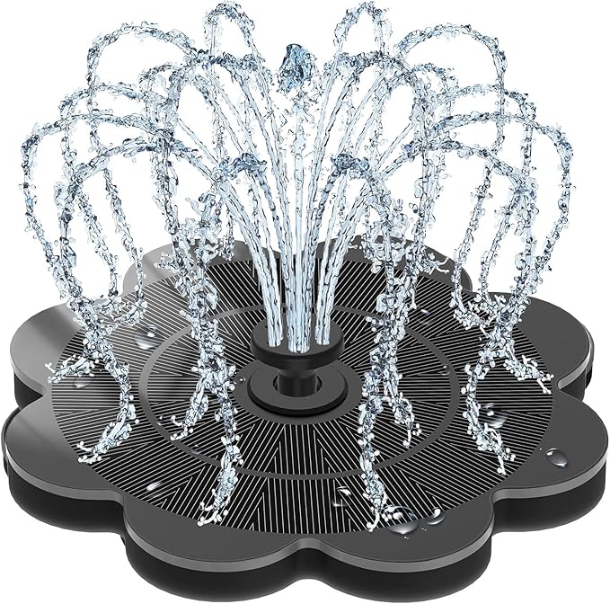 SZMP Solar Fountain Work On Cloudy Day, 2000mAh Bird Bath Fountains Upgraded Glass Panel 7 Nozzle & 4 Fixer, Solar Powered Water Fountain for Pool, Garden, Pond, Outdoor