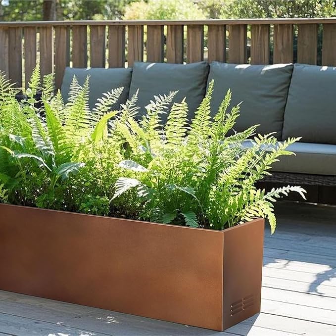 Worth Metal Planter Box with Insert Plate & Drain Holes, Indoor or Outdoor Use, No Assembly Required, 30" x 11" x 13", 14.3 Gallons, Matte Bronze