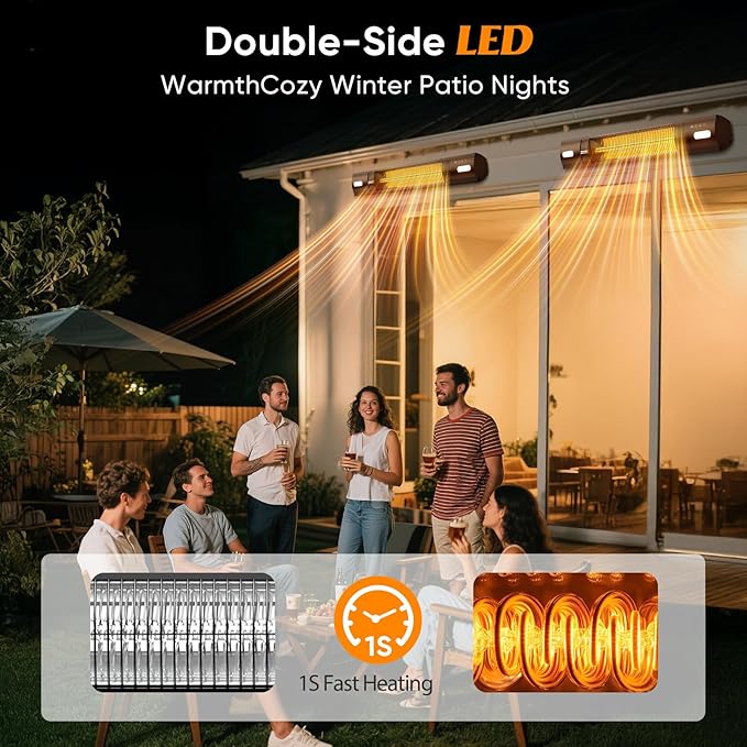 Wall Mounted Patio Heater with LED Light, 1500W Electric Outdoor Heater, Fast Carbon Infrared Heating with Remote & Timer, IP65 Waterproof for Backyard, Gazebo and Outside Evening