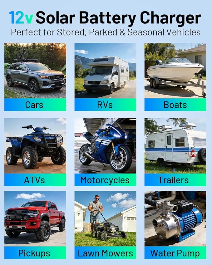 7.5W Solar Battery Maintainer & Trickle Charger, 12V Waterproof Panel with IP68 Smart Controller, Overcharge & Reverse Protection for Car, Automobile, Boat, RV, Motorcycle, Marine, Trailer - Image 8