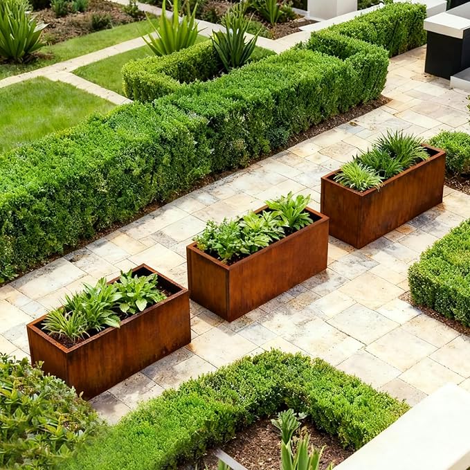 Corten Steel Planter Box Rectangular Planters 32" L x 16" W x 16" H Large Outdoor Planter Metal Planter Box for Tall Plant Trough Rustic for Garden Yard Commercial Residential