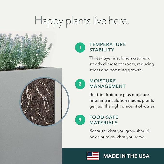 PolyStone Monterray Square Outdoor Planter, 23" L x 23" W x 19" H – Lightweight Modern Garden & Patio Planter, Weather Resistant Indoor/Outdoor Décor, Concrete Gray