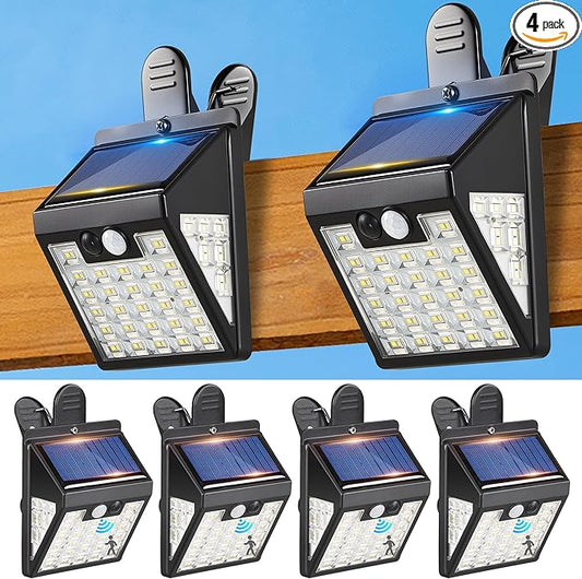 Clip On Solar Lights Outdoor,Motion Sensor Outdoor Lights, 72LEDs 600LM Clip on Solar Fence Lights Outdoor Waterproof LED,Solar Lights for Wall Fence,Deck, Gutter,Camping (4)