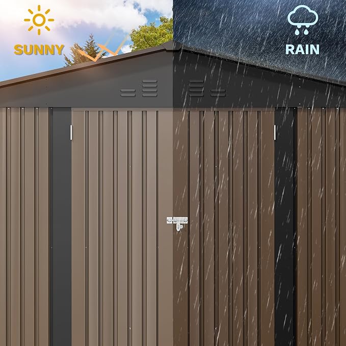 DWVO 10'x8' Large Metal Outdoor Storage Shed, Heavy Duty Tool Storage Sheds for Backyard Patio Lawn - Ideal for Bicycles, Garden Tools, and Lawn Equipment, Easy-to-Assemble, Brown - Image 6