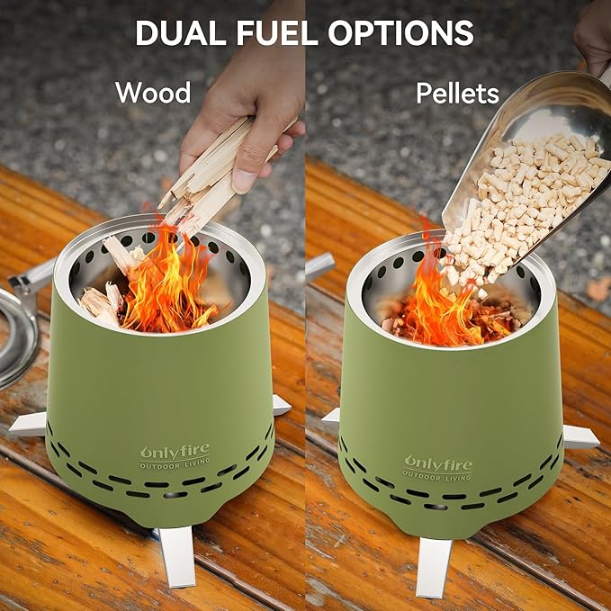 2 in 1 Portable Fire Pit with Pot Bracket & Carry Bag, Camping Stove Smokeless Fireplace for Patio Backyard RV Tailgating, Stainless Steel, Green 9", #FP047 - Image 6