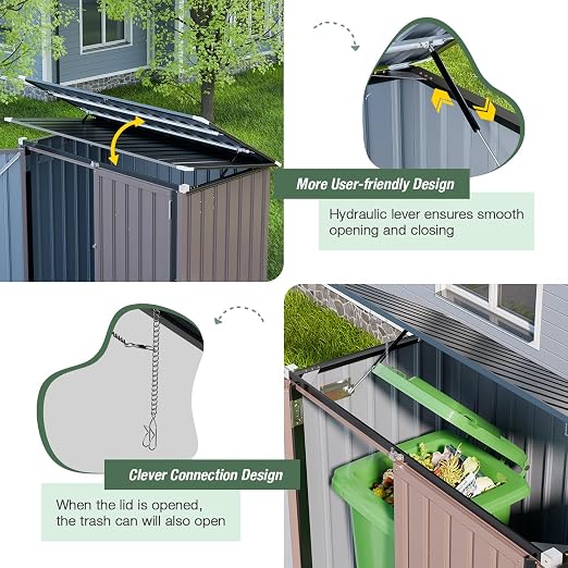 3'x5' Outdoor Trash Can Storage, Metal Storage Bike Shed, Waterproof Garbage Can Organizer with Chain Lid, Outdoor Storage Clearance for Patio, Garden, Backyard, Rose Gold - Image 3