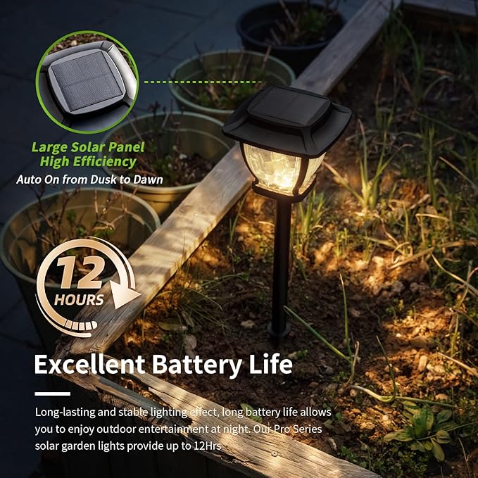 Solar Pathway Lights, Super Bright Solar Lights Outdoor Waterproof, 2 Pack Glass Solar Garden LED Lights, Landscape Lighting Decorative for Path, Yard, Patio, Walkway, Driveway, Slate Black