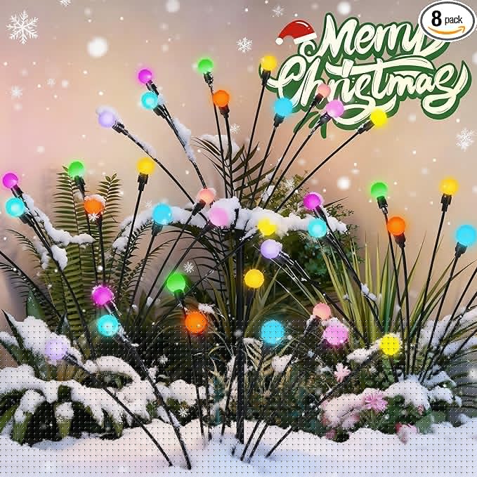 Solar Christmas Decorations, 80 LED Firefly Solar Christmas Lights Outdoor Waterproof, Garden Lights for Yard Porch Patio Decor (8 Pack Multi-Colored)