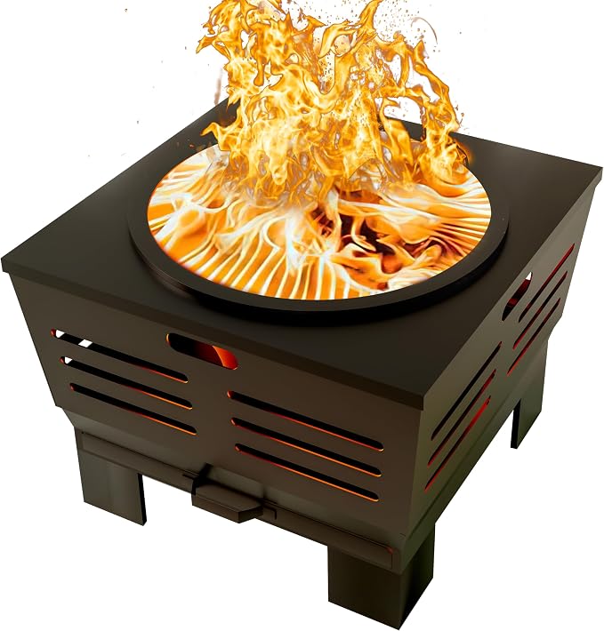 Fire Beauty Fire Pit with Stand,Smokeless Wood Burning Firepit with Ash Pan,Portable Outdoor Firepit with Cooking Grate & Poker For Camping,Backyard|L:23''xW:23''xH:19'',28.6lbs - Image 8