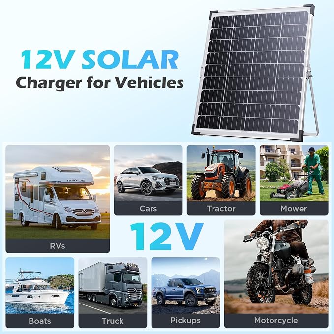 30W 12V Solar Battery Charger & Maintainer, Waterproof Trickle Charging Kit with IP68 Intelligent Controller, High-Performance Tempered Glass, for Car, RV, Marine, Camper and Trailer - Image 8