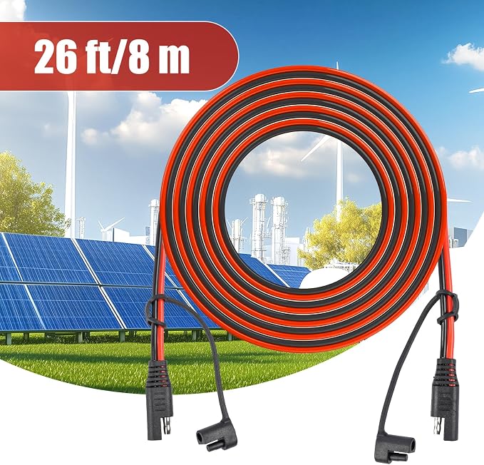 26FT SAE to SAE Extension Cable, 16AWG Power Supply Charging Cable Extensive Cord Long SAE Wire Harness with Polarity Reverse Adapter Converter - Image 5