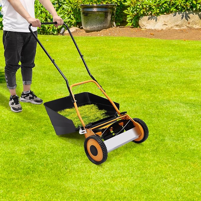 16 Inch Manual Push Reel Lawn Mower, Push Lawn Sweeper with Grass Catcher, Leaf Collector Lawn Sweeper for Villa Yards, Park Greening, Factory Greening, Meadow Forest Garden - Image 5